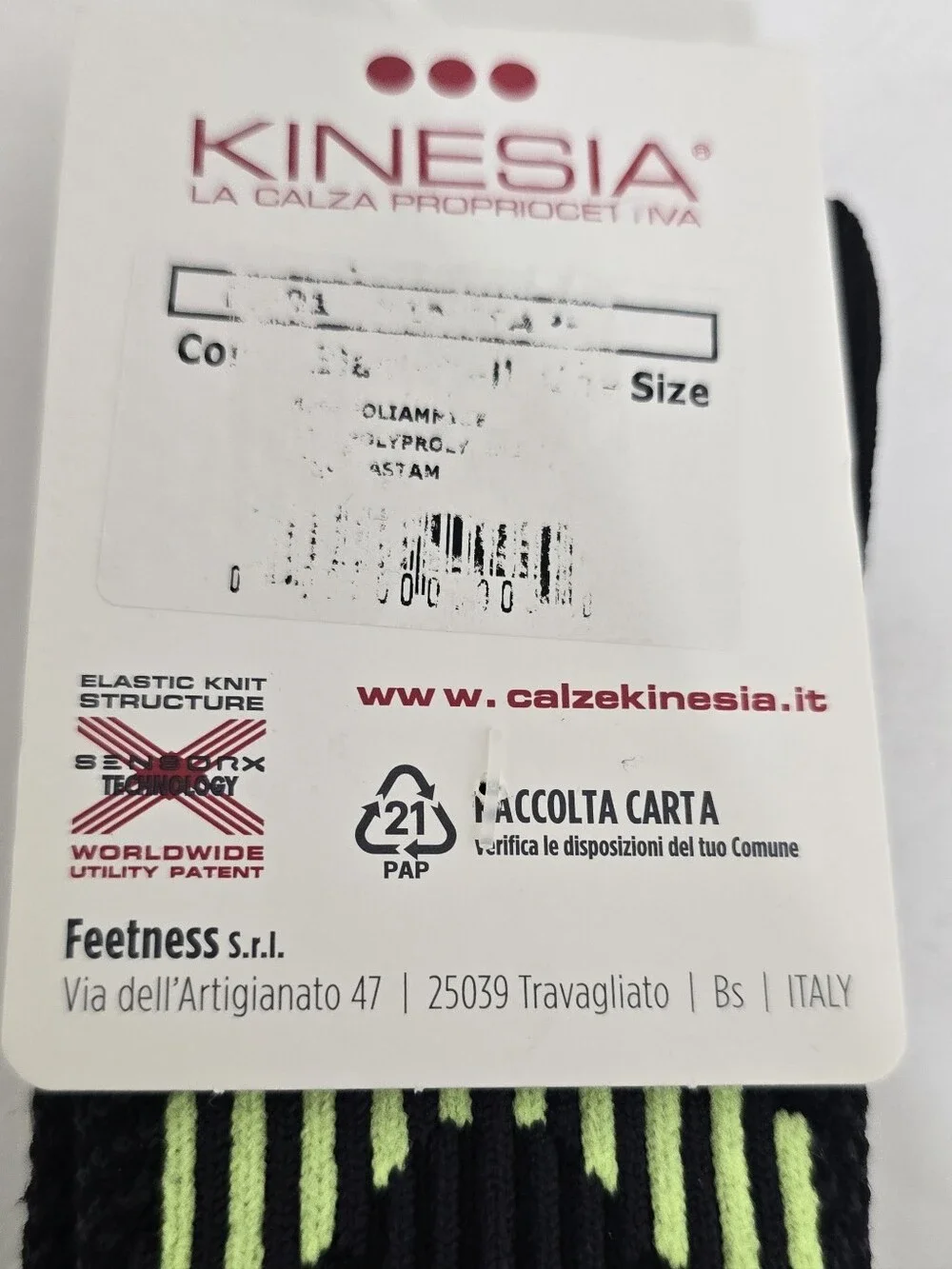 brand new KINESIA k901 Gymnastics Compression Half Socks OS Black Stripes Italy